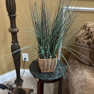 Lush Green Faux Grass in Woven Basket